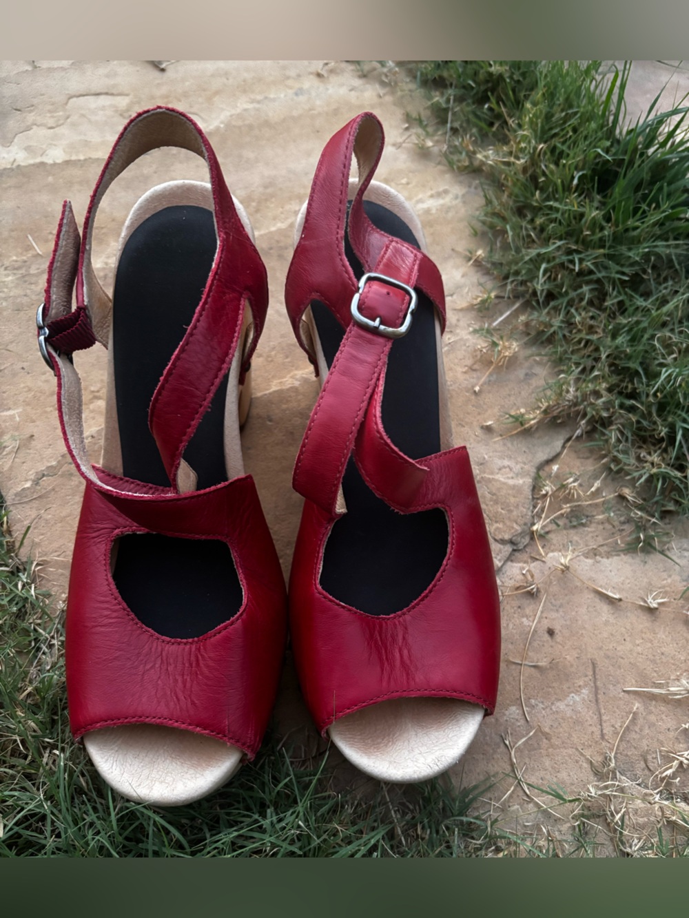 UGG Red Leather Open-Toe Buckle Slingback Sandals